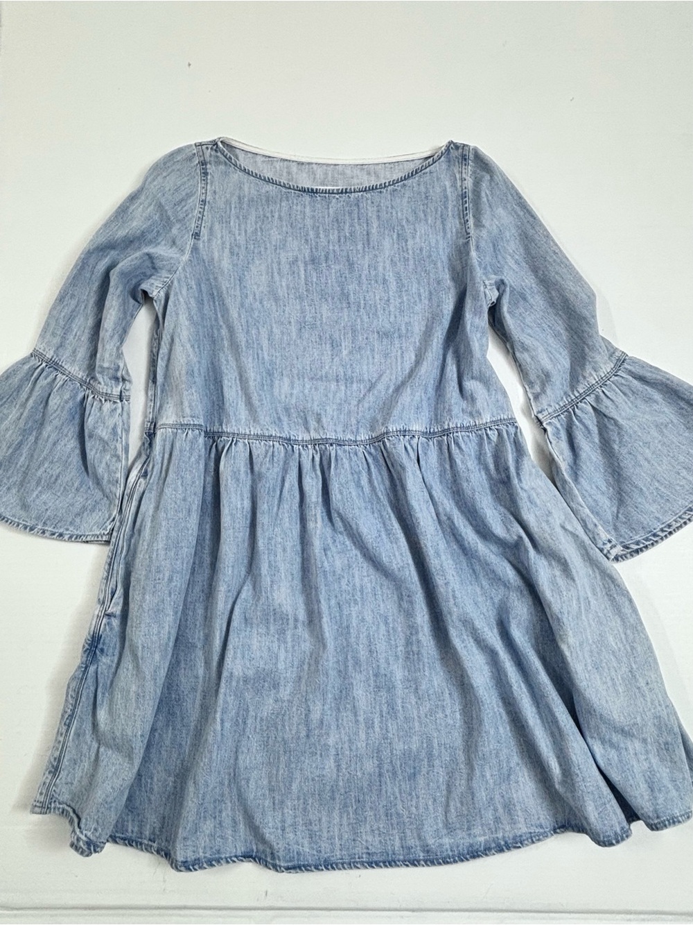 MM6 Maison Margiela Women’s Blue Denim Fall Dress with Bell Sleeves 10 Large